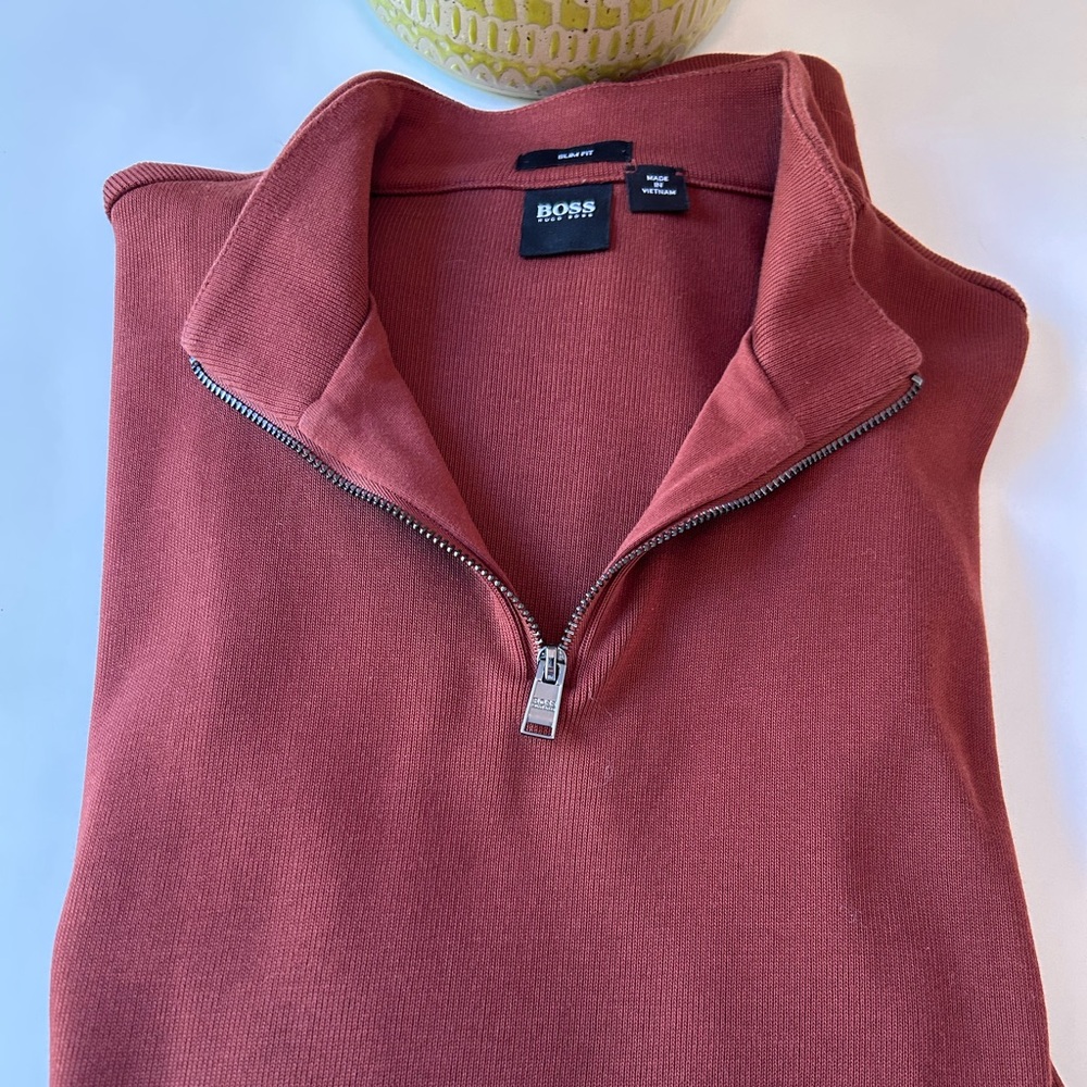 HUGO BOSS Rust Quarter-Zip Sweater men’s slim fitting large